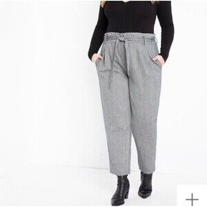 Eloquii Pants Size 18 Paperbag Herringbone Gray Black White High Rise